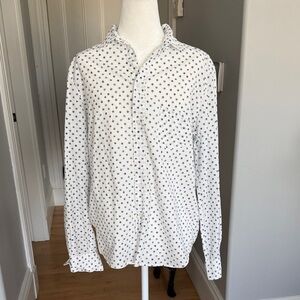 Frank & Eileen White Shirt with Navy Blue Star Pattern